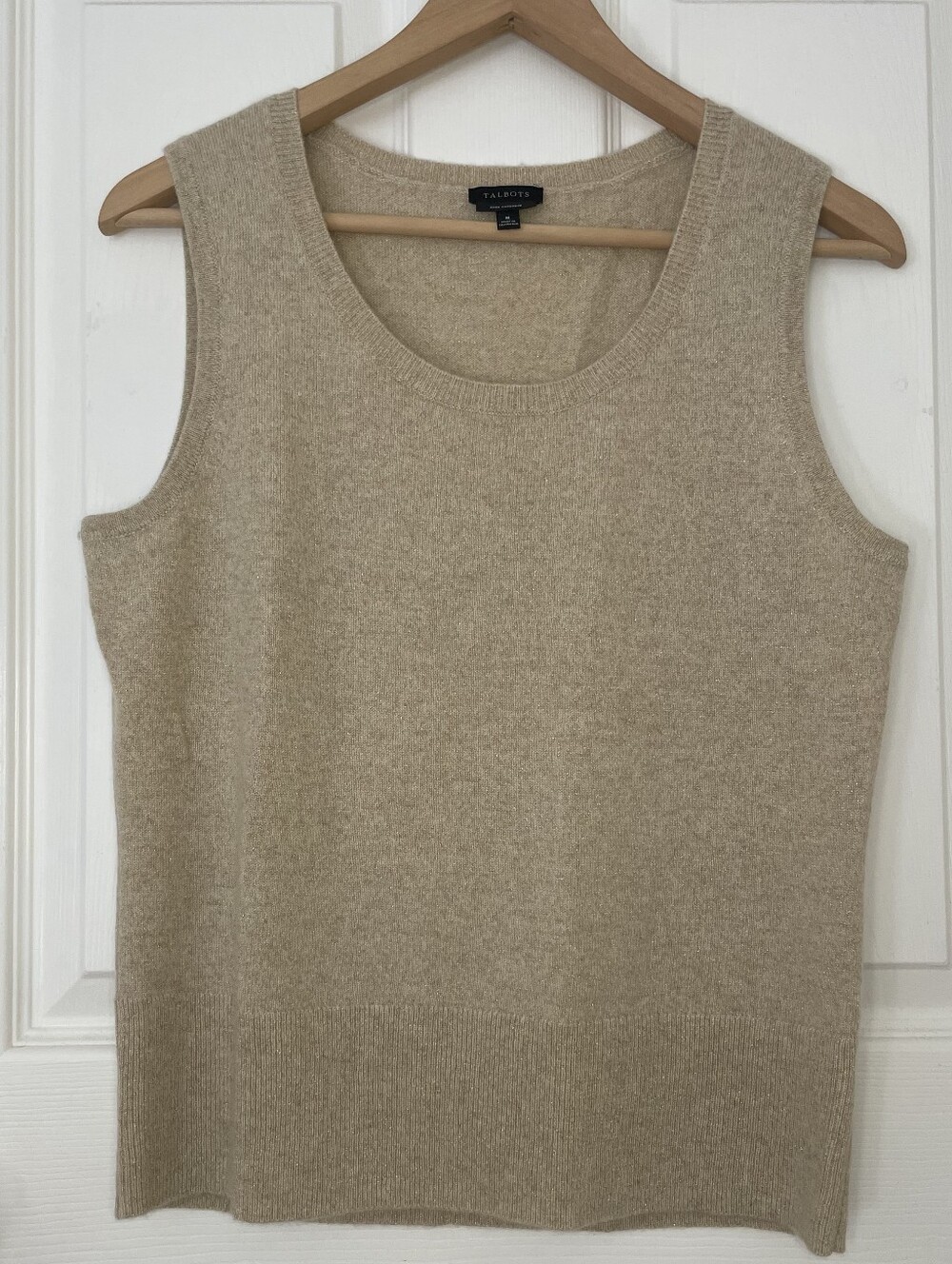 Talbots Cashmere Metalic Beige Sleeveless Knit Tank Size M